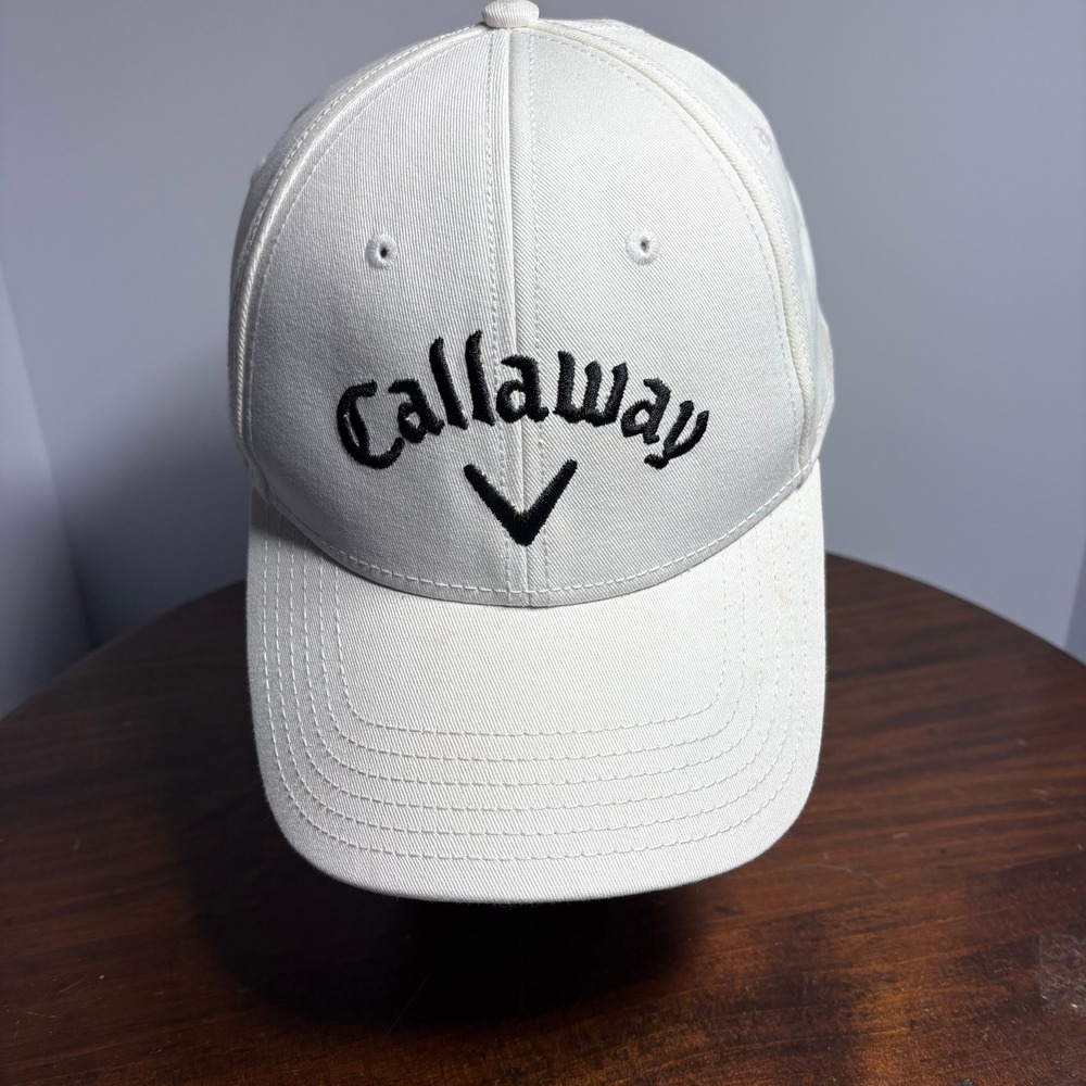 Callaway Golf Hat‎ Mens OSFA White Script Logo Adjustable Strapback Embroidered